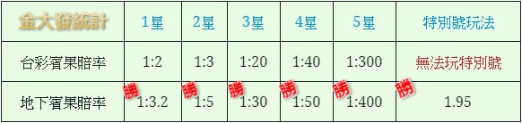 賓果中獎賠率