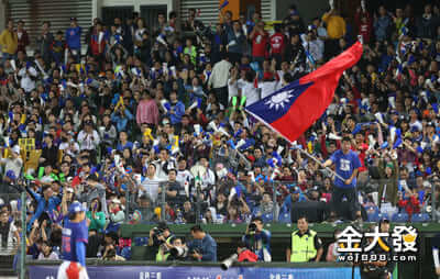 2014中華隊比賽場景，民眾熱烈的揮旗加油