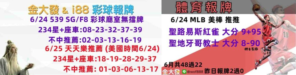 539報5碼、運彩分析-2024年6月勝率表-金大發娛樂城 13 彩球報牌&運彩報牌