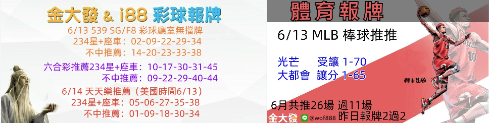 539報5碼、運彩分析-2024年6月勝率表-金大發娛樂城 28 彩球報牌&運彩報牌