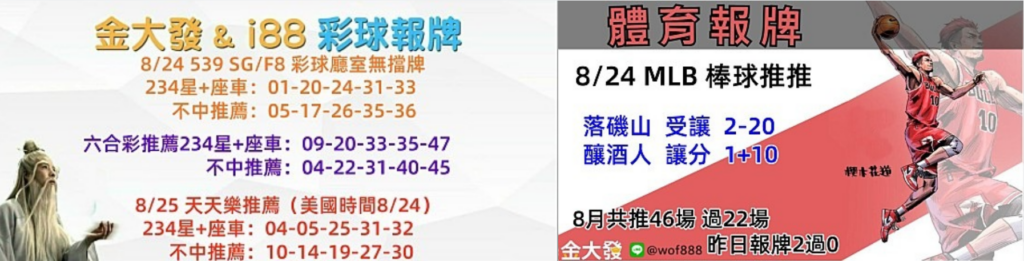 539免費報牌、運彩分析-2024年8月勝率表-金大發娛樂城 13 彩球報牌&運彩報牌