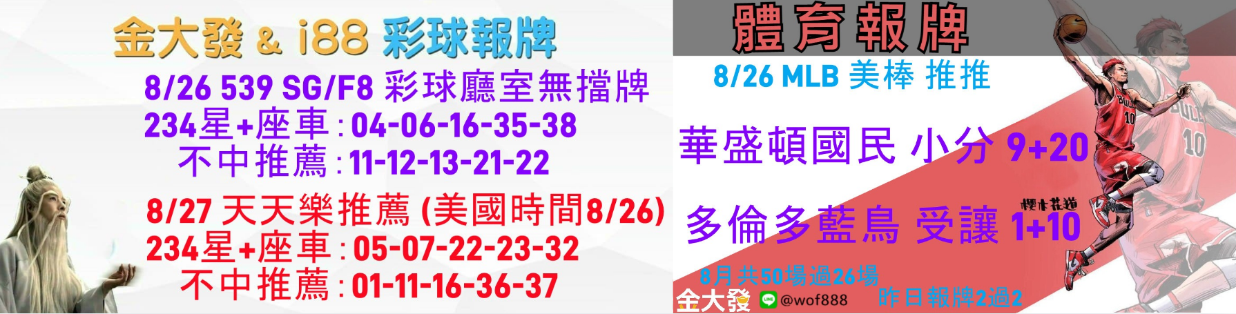 539免費報牌、運彩分析-2024年8月勝率表-金大發娛樂城 10 彩球報牌&運彩報牌