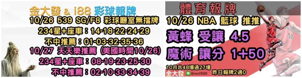 539免費報牌、運彩分析-2024年10月勝率表-金大發娛樂城 10 彩球報牌&運彩報牌