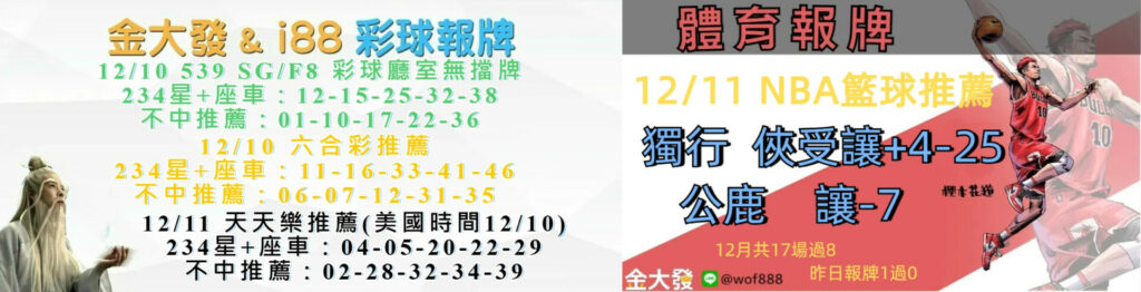 539免費報牌、運彩討論區-2024年12月勝率表-金大發娛樂城 24 1210 合