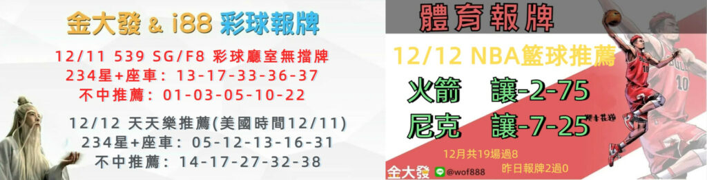539免費報牌、運彩討論區-2024年12月勝率表-金大發娛樂城 23 1211 合
