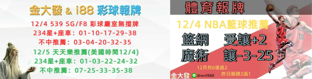 539免費報牌、運彩討論區-2024年12月勝率表-金大發娛樂城 30 合 1204
