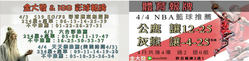 539免費報牌、運彩討論區-2025年4月勝率表-金大發娛樂城 26 43彩體