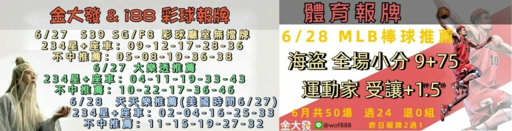 539免費報牌、運彩討論區-2025年6月勝率表-金大發娛樂城 6 62727