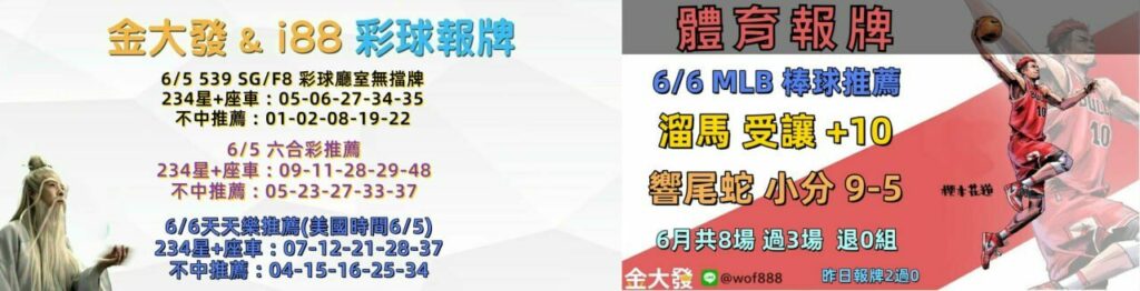 539免費報牌、運彩討論區-2025年6月勝率表-金大發娛樂城 28 6565