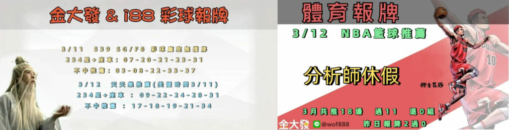 539免費報牌、運彩討論區-2026年3月勝率表-金大發娛樂城 22 0311 合