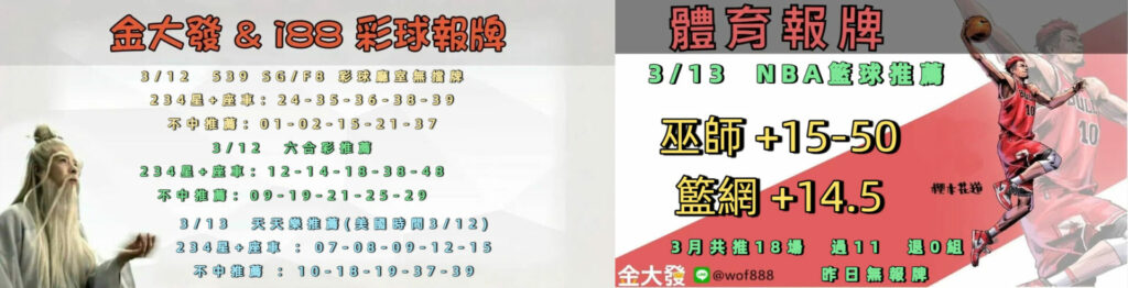 539免費報牌、運彩討論區-2026年3月勝率表-金大發娛樂城 21 0312 合