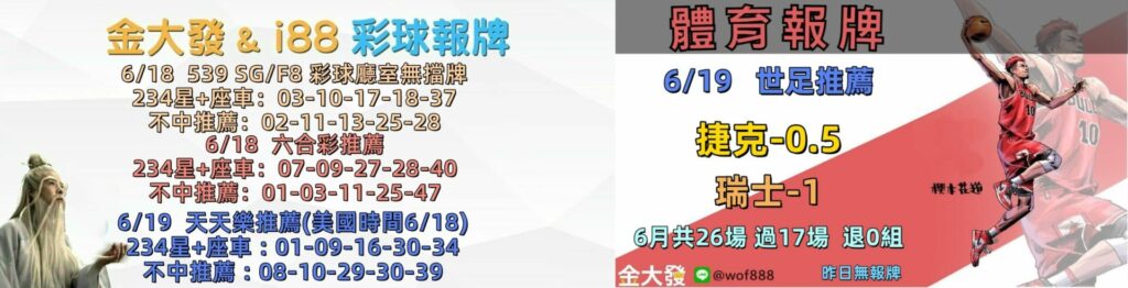 539免費報牌、運彩討論區-2026年6月勝率表-金大發娛樂城 14 0618